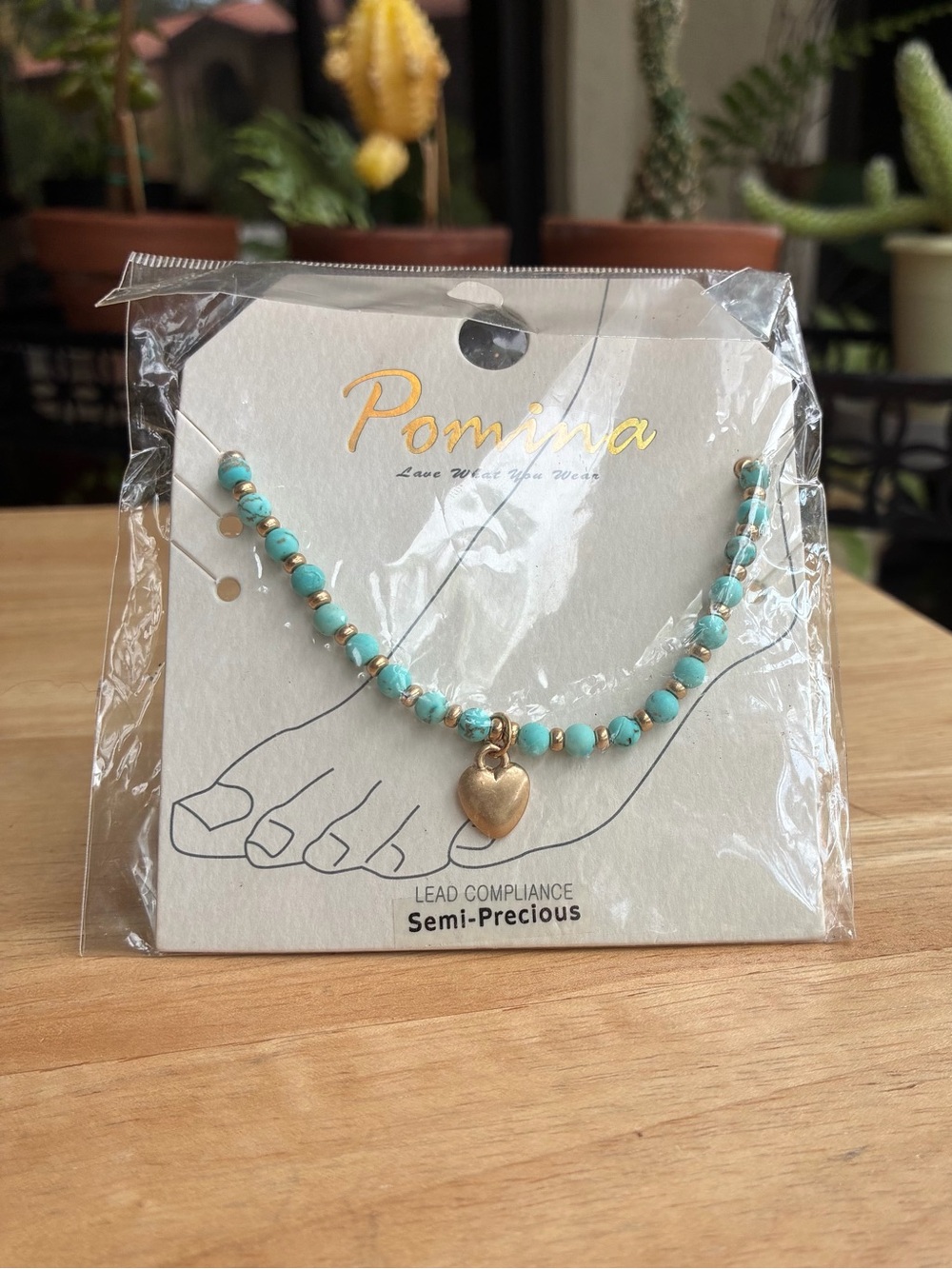 Pomina Turquoise Beaded Anklet with Gold Heart Charm | Semi-Precious